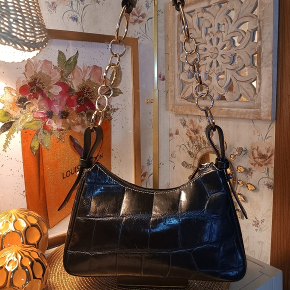 BEAUTIFUL! DOONEY & BOURKE HOBO HANDBAG-DEEP BLUE CROC EMBOSSED - Picture 2 of 7